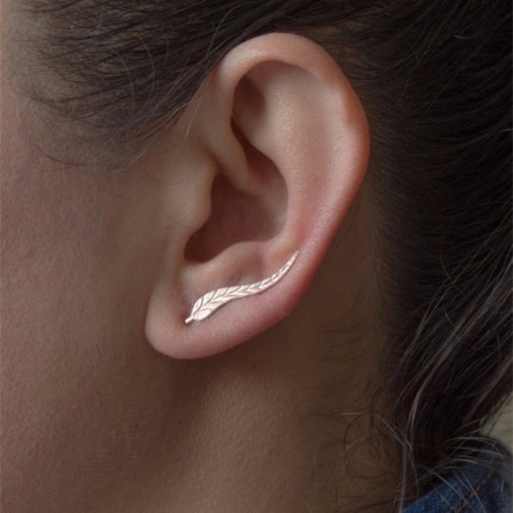 Gold Leaf Climber Ear Cuff Minimalist Earrings